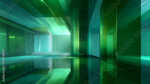 3d rendering of mind green and blue abstract geometric background. Scene for advertising, technology, showcase, banner, game, sport, cosmetic, business, metaverse. Sci-Fi Illustration. Product display