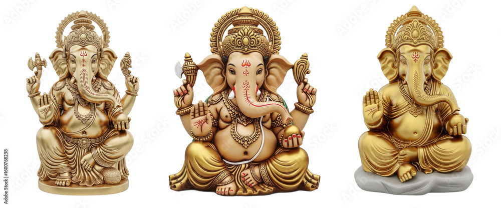 Fototapeta premium Happy Ganesh Chaturthi with set of 3d Lord Ganesh figure
