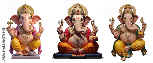 Happy Ganesh Chaturthi with set of 3d Lord Ganesh figure