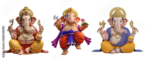Happy Ganesh Chaturthi with set of 3d Lord Ganesh figure