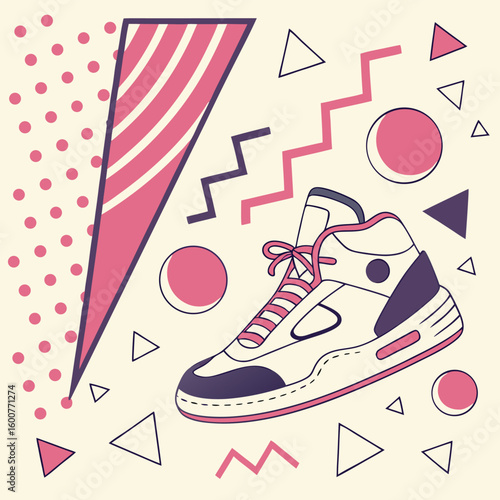 Seamless pattern with various fashion footwear, including sport sneakers, leather boots, and ice skates