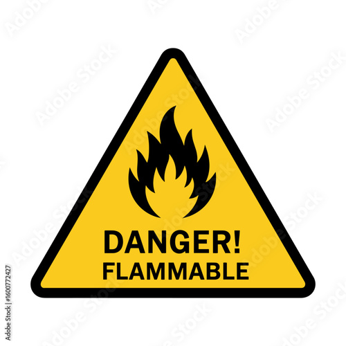 flammable substances warning sign in yellow triangle fire hazard icon
