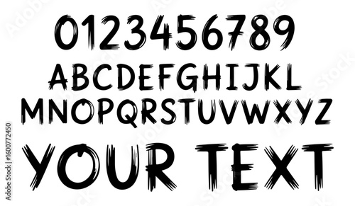 hand drawn brush font with numbers