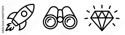 company mission vision and values icon set. business goal and strategy symbols