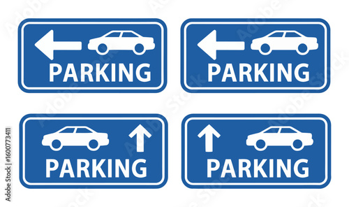 car parking sign set with directional arrows on transparent vector