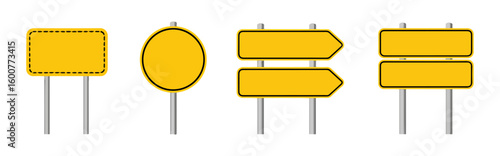 road traffic sign icon set with blank boards and yellow warning signs