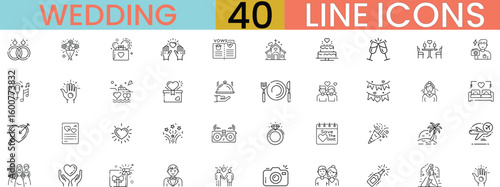 Wedding and Love Line Icons – 40 Editable Vector Symbols for Marriage, Ceremony, Romance, and Celebration Design