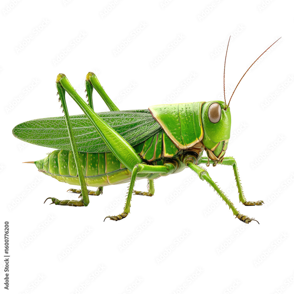Fototapeta premium Vibrant green grasshopper, detailed illustration