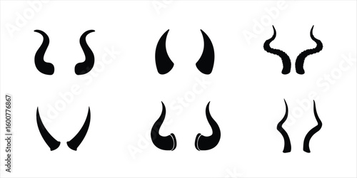 horns vector set hand drawn illustration on white background. horns silhouette vector.