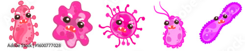 Cute Angry Virus Bacteria Clipart Set – Pink Science Microorganism Cartoon Illustration for Kids and Educational Design