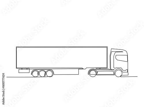 Cargo expedition truck in single outline illustration. Continuous line art drawing of freight Truck.