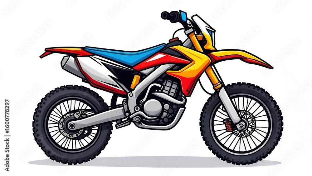 Obraz premium Colorful Cartoon Motorcycle Illustration on White Background