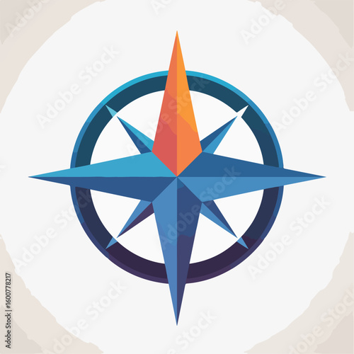 Stylized compass rose with blue and orange points navigation direction