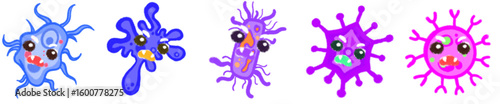 Cute Angry Virus Bacteria Clipart Set – Pink Science Microorganism Cartoon Illustration for Kids and Educational Design