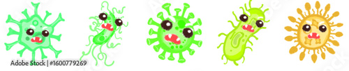 Cute Angry Virus Bacteria Clipart Set – Pink Science Microorganism Cartoon Illustration for Kids and Educational Design