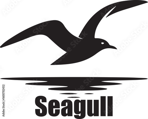 seagull silhouette vector icon set, symbol of seagull set, flying seagull illustration, editable seagull vector, logotype seagull icon on white background.