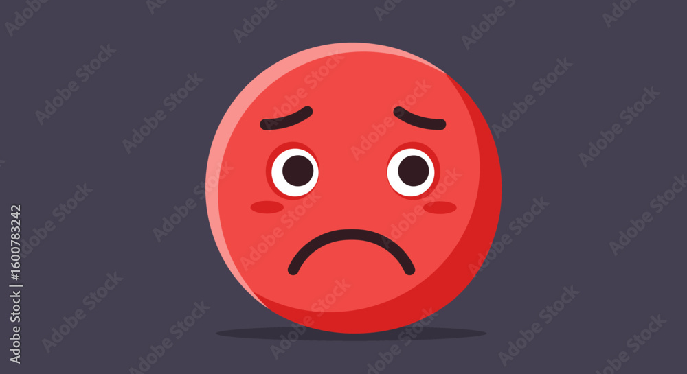 Fototapeta premium Red Sad Emoji with Downcast Eyes and Mouth.
