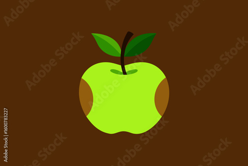 Green apple with brown rot against a brown background graphic design