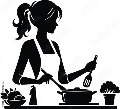 Chef preparing meal in kitchen vector illustration isolated on white background