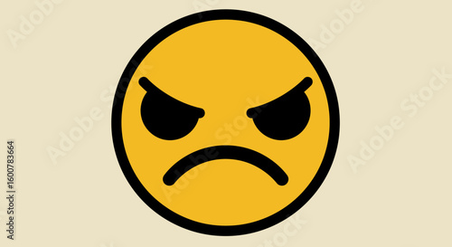 Angry Yellow Emoji with Black Eyes and Mouth.