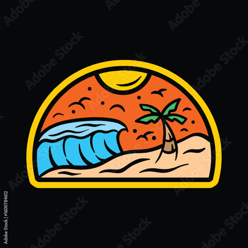 Summer Beach Palm Tree Vintage Emblem Sticker Vector Design Outdoor Vector