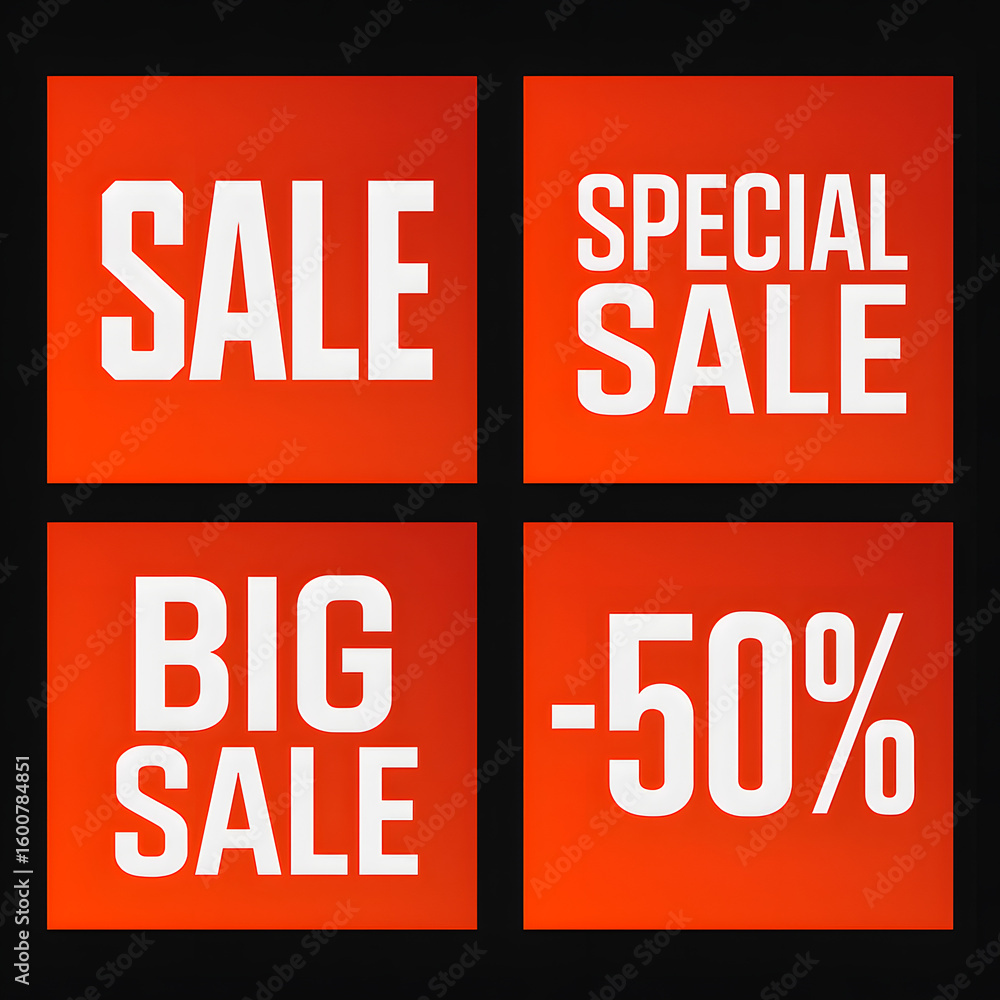 Fototapeta premium Sale special sale big sale 50 percent discount offer on red square background, promotional retail banner design for marketing, clearance shopping event, store advertising, digital campaign template