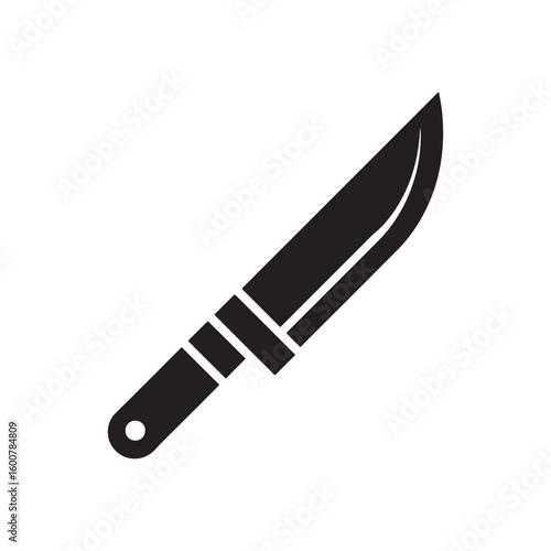 A black silhouette of a sharp hunting knife with a sturdy handle