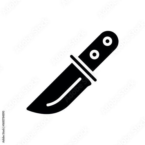 A simple black silhouette icon of a fixed blade knife with two rivets