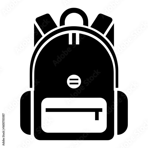 Silhouette Vector Illustration of a black backpack with straps and a front pocket isolated on a transparent background design element
