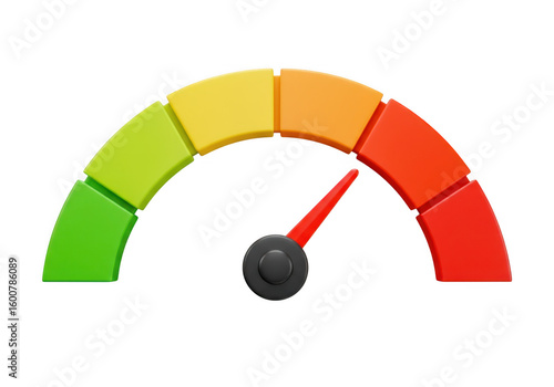 3D speedometer gauge with needle isolated on transparent background