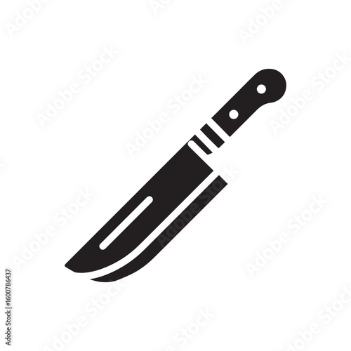 Sharp steel kitchen knife with a black handle, isolated on a white background