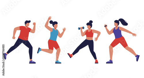 Group of People Exercising in Colorful Sportswear.