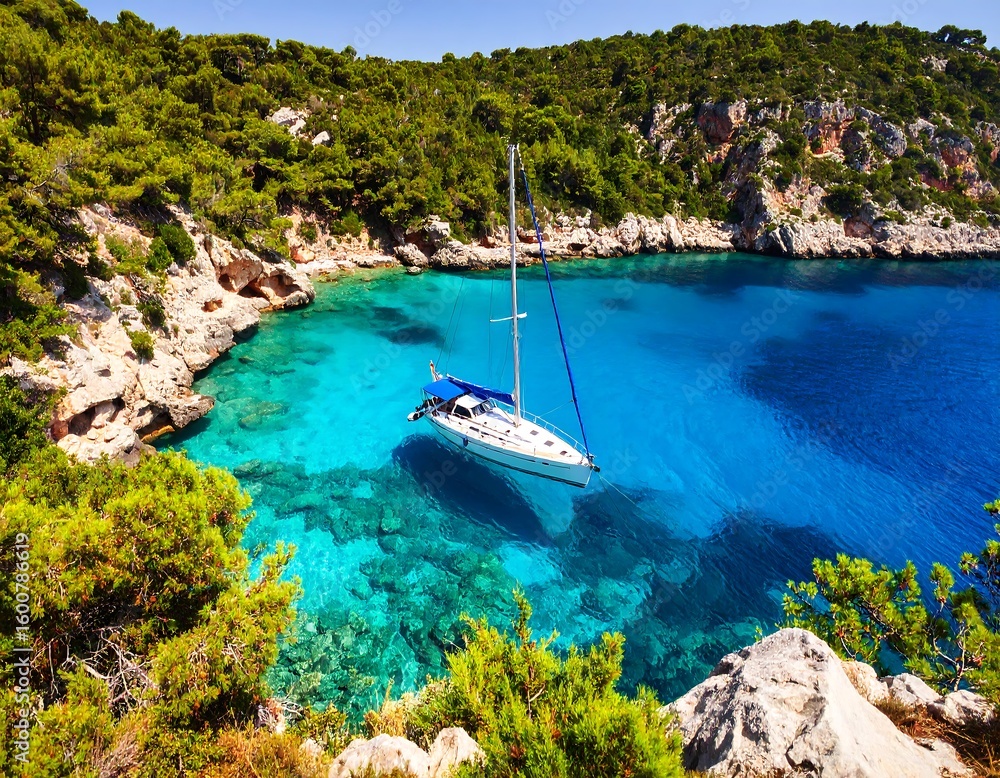 Fototapeta premium Picturesque bay with sailboat