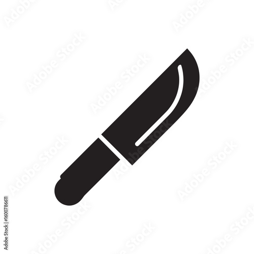 Sharp metal kitchen knife with a black handle, isolated on a white background, a common cutting tool or utensil