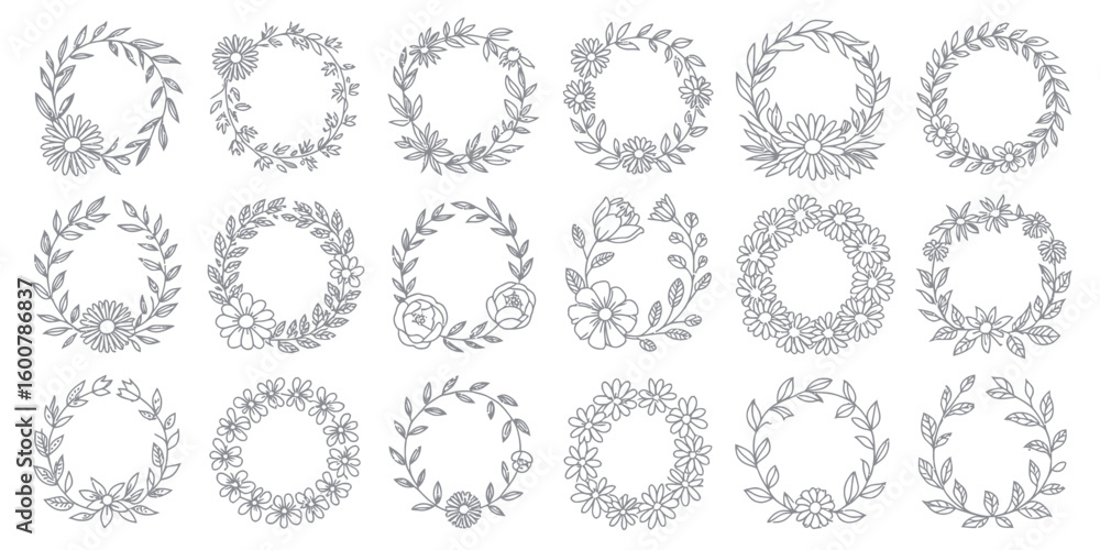 Collection of Twenty Floral Wreath Designs with Dog Illustration Element Collection of Twenty Floral Wreath Designs with Dog Illustration Element