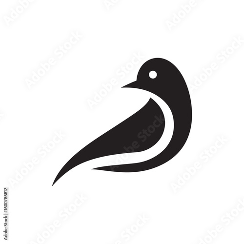 Black and white vector silhouette illustration of a cute wild bird on a branch