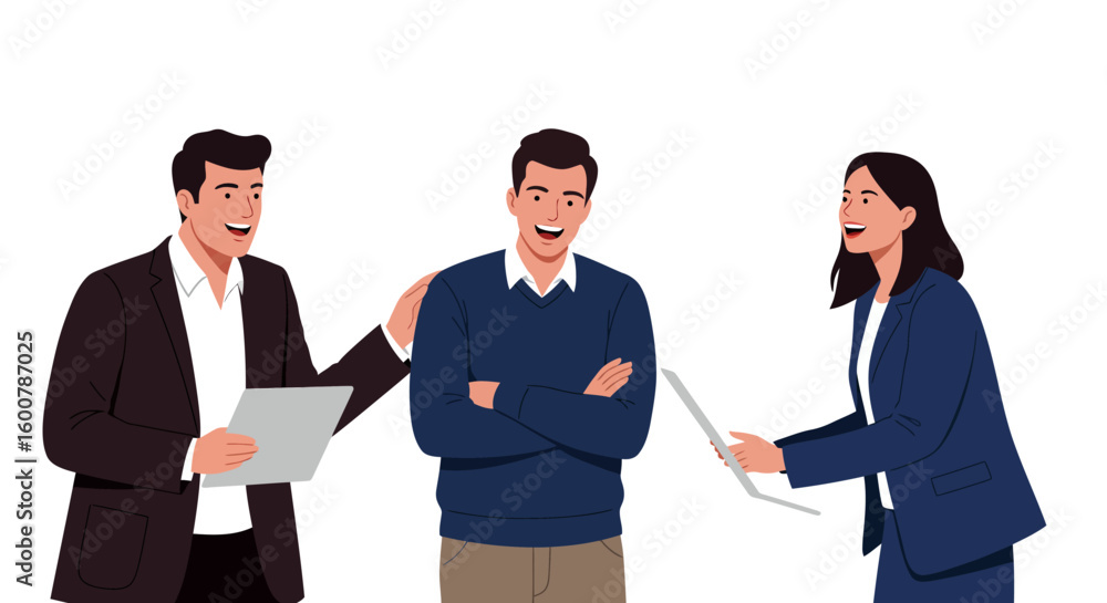 Fototapeta premium Confident Man with Arms Crossed Being Congratulated.