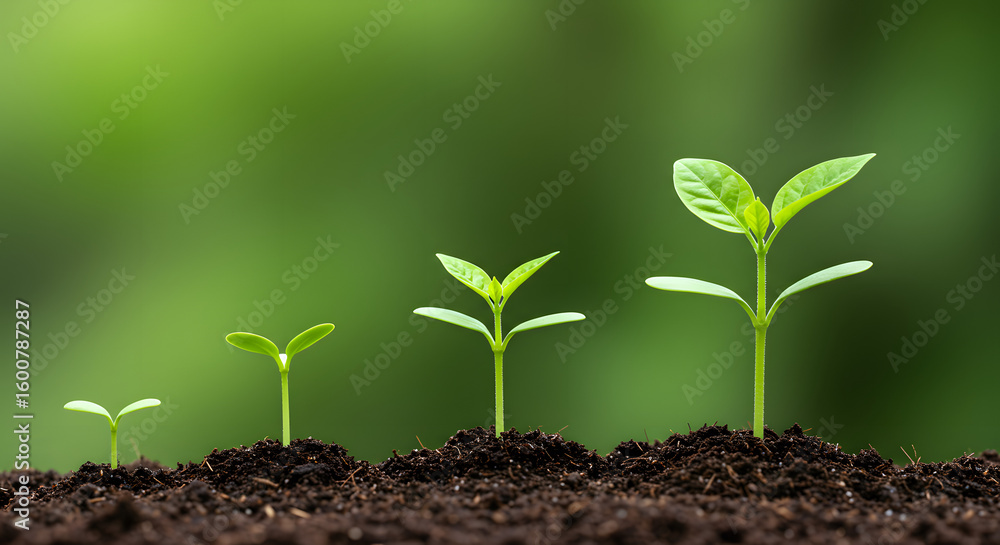 Fototapeta premium Plant Growth Stages: Seedling Development in Soil high quality