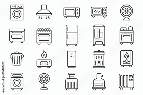 Hand drawn collection of home appliances and kitchen equipment
