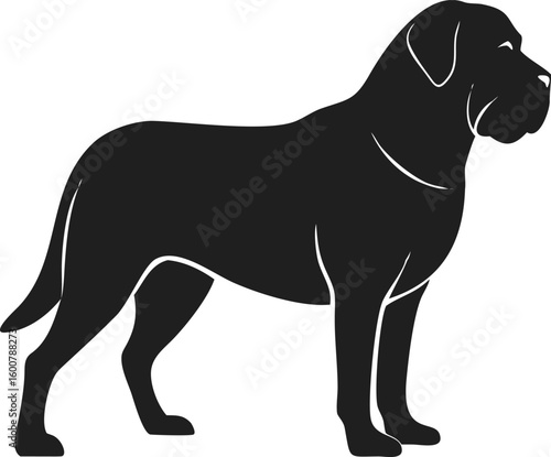 Mastiff dog silhouette with broad chest, muscular frame, and relaxed tail in powerful standing pose