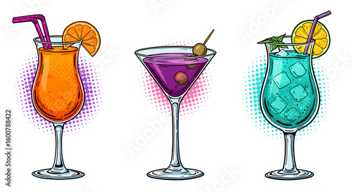 Wallpaper Mural A refreshing set of cold alcoholic drinks with ice, lime, and orange, perfect for a celebration party illustration Torontodigital.ca