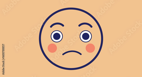 Sad Cartoon Face with Dark Blue Outline.