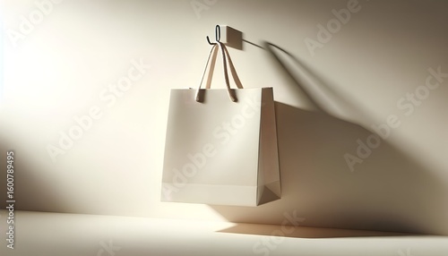 Wallpaper Mural Blank white paper shopping bag mockup on wall hook with soft light. Ideal minimalist template for custom branding, retail packaging, and elegant product display. Torontodigital.ca
