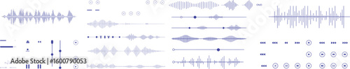 Audio waveform and playback controls collection sound music