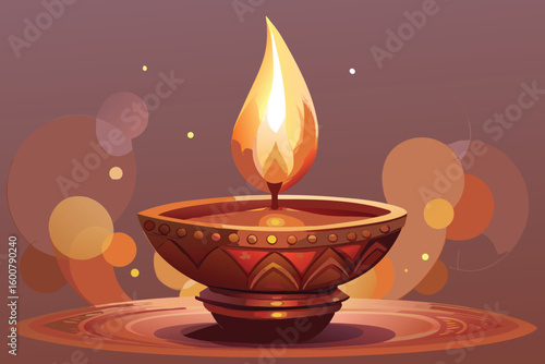 Illustration of a Traditional Indian Diya Lamp for Diwali Festival