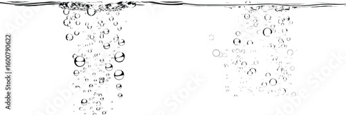 Black and white water bubbles rising in clear liquid vector