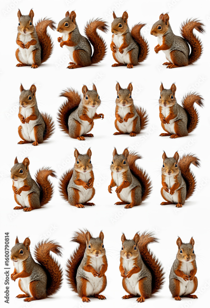 Fototapeta premium photo portrait set collection of Squirrel isolated on white background