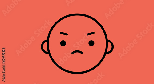 Simple Cartoon Face Expressing Anger and Frustration.