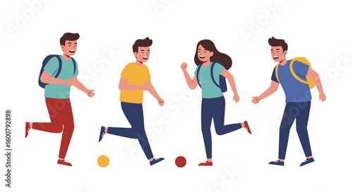 Joyful Group of Friends Running Together in Play.