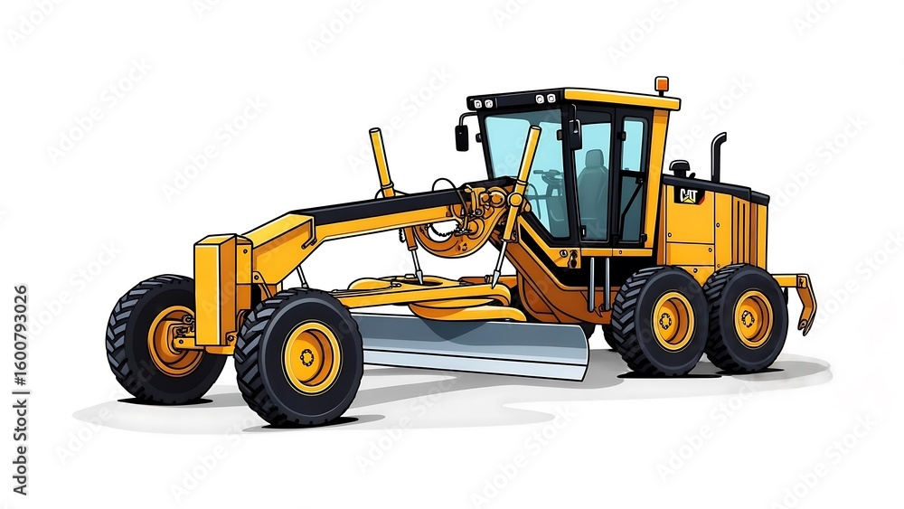 Fototapeta premium Yellow Grader Illustration on White Background, CAT Equipment.